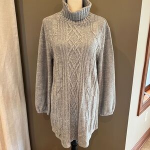 Style & Co. Gray & White Turtleneck Chunky Knit Tunic Sweater, Size XL